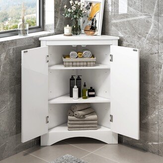 SZUBEE White Triangle Freestanding Bathroom Storage Cabinet with Adjustable Shelves