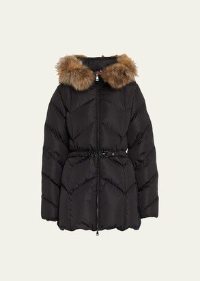 Loriot Belted Puffer Jacket with Removable Faux Fur Ruff