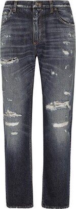 Loose blue wash jeans with rips