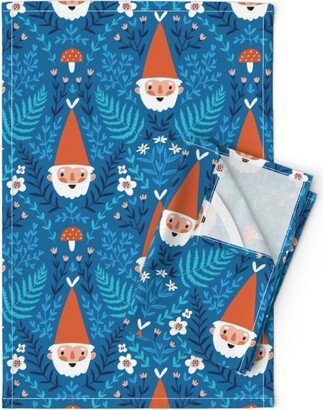 Scandi Gnomes Tea Towels | Set Of 2 - Gnome & Herbs By Alenkakarabanova Blue Damask Folklore Linen Cotton Spoonflower