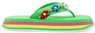 Stripe Trim Bead-Embellished Flip Flops