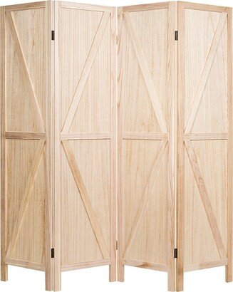 4Panels Folding Wooden Divider W/ V-shaped Design 5.6Ft Tall