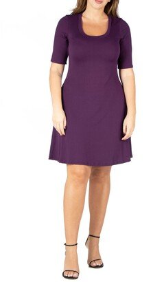 24seven Comfort Apparel Women's Plus Size Fit and Flare Elbow Sleeves Dress