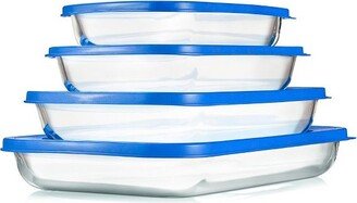 4 Sets Glass Bakeware - High Borosilicate Rectangular Glass Baking Dish w/ Blue BPA-Free Lids, Freezer-to-Oven Home Kitchen Bake Casserole