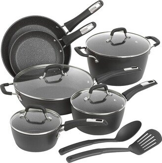 GoodCook 12-Piece Micro-Divot Nonstick Aluminum Cookware Set with Pans, Dutch Oven, Spoon and Turner, Black,Black