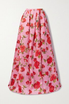 Floral-print Silk-organza Maxi Skirt - Pink