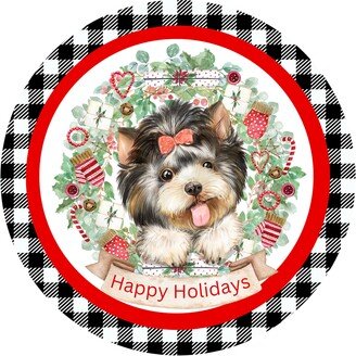 Dog Christmas Sign, Happy Holidays Wreath Attachment