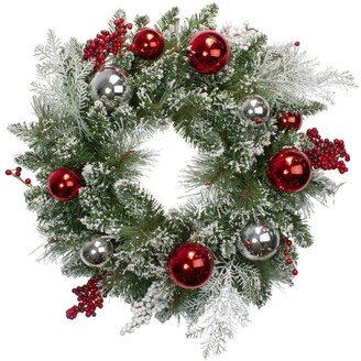 Northlight Unlit Flocked Mixed Pine with Ornaments and Berries Artificial Christmas Wreath