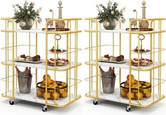 Tangkula 2 PCS 3-Tier Kitchen Storage Utility Cart Gold Rolling Bar Serving w/Lockable Casters