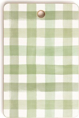 Ninola Design Watercolor Gingham Salad Green Rectangle Cutting Board