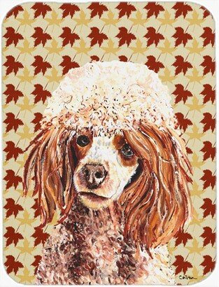 SC9675LCB Red Miniature Poodle Fall Leaves Glass Cutting Board