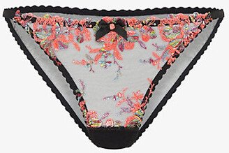 Womens Black/neon Orange Lexx Floral-embroidered Underwired Woven Briefs Xxxl