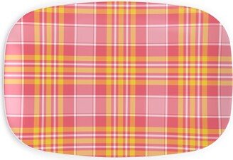 Serving Platters: Plaid - Pink And Yellow Serving Platter, Pink