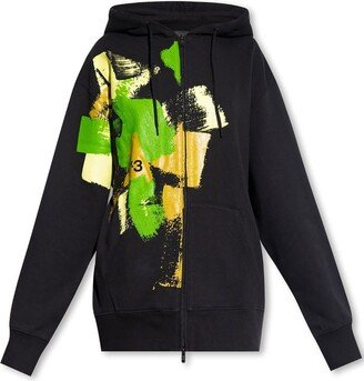 Gaphic-Printed Zip-Up Drawstring Hoodie