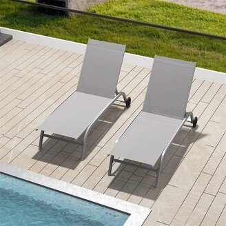 IGEMAN Chaise Lounge Outdoor Set of 2, Lounge Chairs for Outside with Wheels,