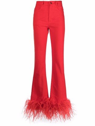 Feather-Trim Flared Jeans