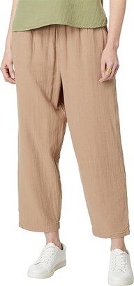 Double Layer Gauze Easy-Fit Cropped Trousers (Desert Taupe) Women's Clothing