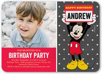 Boy Birthday Invitations: Disney Mickey Mouse Name Birthday Invitation, Red, Standard Smooth Cardstock, Rounded