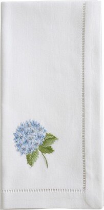 Saro Lifestyle Embr'd Blue Hydrangea Hemstitch Napkin, 20 Square, White (Set of 6)