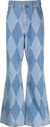 AFB Harlequin-Print Flared Jeans