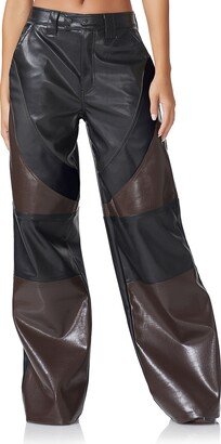 Flynn Wide Leg Blocked Faux Leather Pants