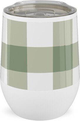 Travel Mugs: Plaid - Green Stainless Steel Travel Tumbler, 12Oz, Green