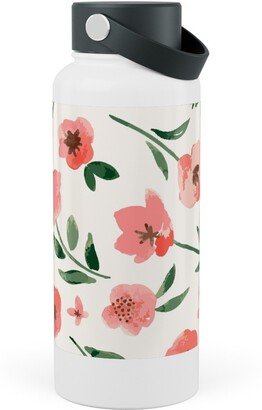 Photo Water Bottles: Scattered Watercolor Spring Flowers Stainless Steel Wide Mouth Water Bottle, 30Oz, Wide Mouth, Pink