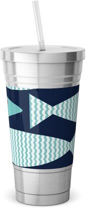 Travel Mugs: Wavy Bass Stainless Tumbler With Straw, 18Oz, Blue