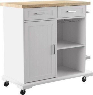 Datto Rolling Kitchen Island with Storage White/Natural - Aiden Lane