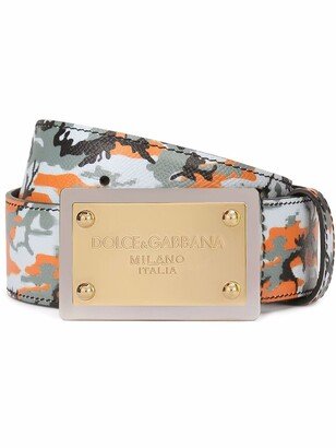 Camouflage-Print Leather Belt