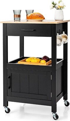 Rolling Kitchen Island Cart on Wheels Bar Serving Trolley w/Drawer Cabinet Black