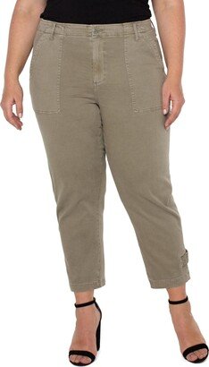 Plus Size Utility Crop Cargo with Cinched Leg Pewter Green 24W