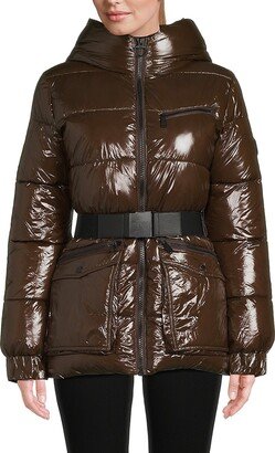 St. John Sport DKNY Sport Women's Glossy Belted & Hooded Puffer Jacket