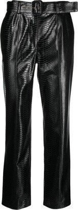 Crocodile-Embossed Faux Leather Slim-Fit Trousers