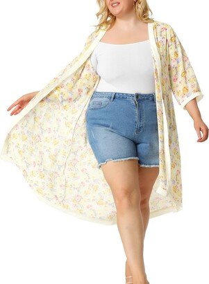 Agnes Orinda Agne Orinda Women' Plu Size Floral Chiffon Holiday Midi Cardigan White 2X