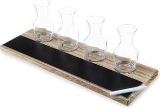 Wine Flight Set, Wine Tasting Carafes with Chalkboard and Wooden Serving Tray, Brown