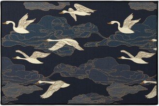 Door Mats: The Wild Swans - Midnight Door Mat, Blue