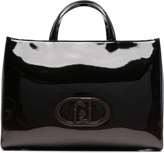 Logo-Embossed Patent-Finish Tote Bag