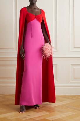 Cape-effect Two-tone Knotted Stretch-crepe Gown - Red