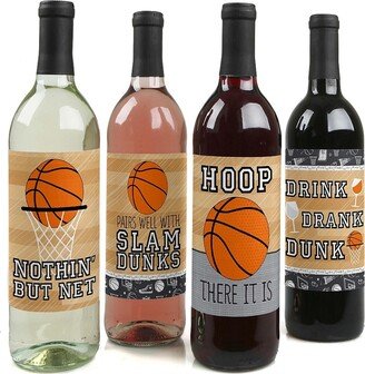 Big Dot Of Happiness Nothin' but Net - Basketball - Party Decor - Wine Bottle Label Stickers - 4 Ct