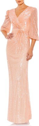 Sequin Puff Sleeve Sheath Gown