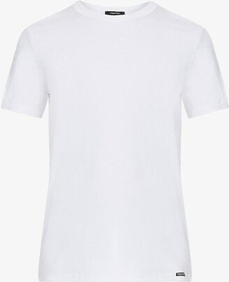 Mens White Crewneck Regular-fit Stretch-cotton T-shirt