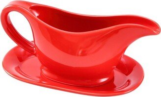 11 Oz Ceramic Gravy Boat With Tray, Red