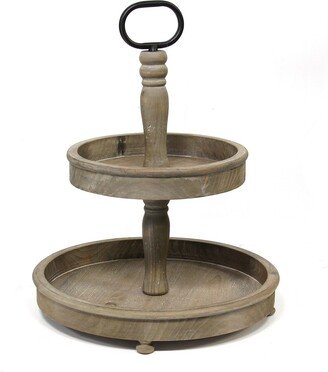 Two-Tier Decorative Wood Stand with Metal Handle - 16.93 W x 16.93 D x 17.32 H