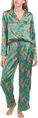 TJMAXX Satin Secret Garden Notch Long Sleeve Long Leg Pajama Set For Women