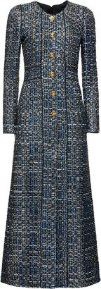 Lurex tweed long sleeve midi dress