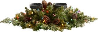 Flocked Artificial Christmas Double Candelabrum with 35 Lights and Pine Cones