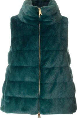 Faux-Fur Zipped Quilted Gilet-AA