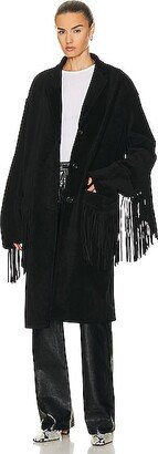 Fringe Leather Coat in Black