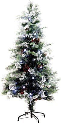 5Ft Flocked Pre-Lit Fiber Optic Artificial Pinecone & Berries Christmas Tree With 48 White Led Lights